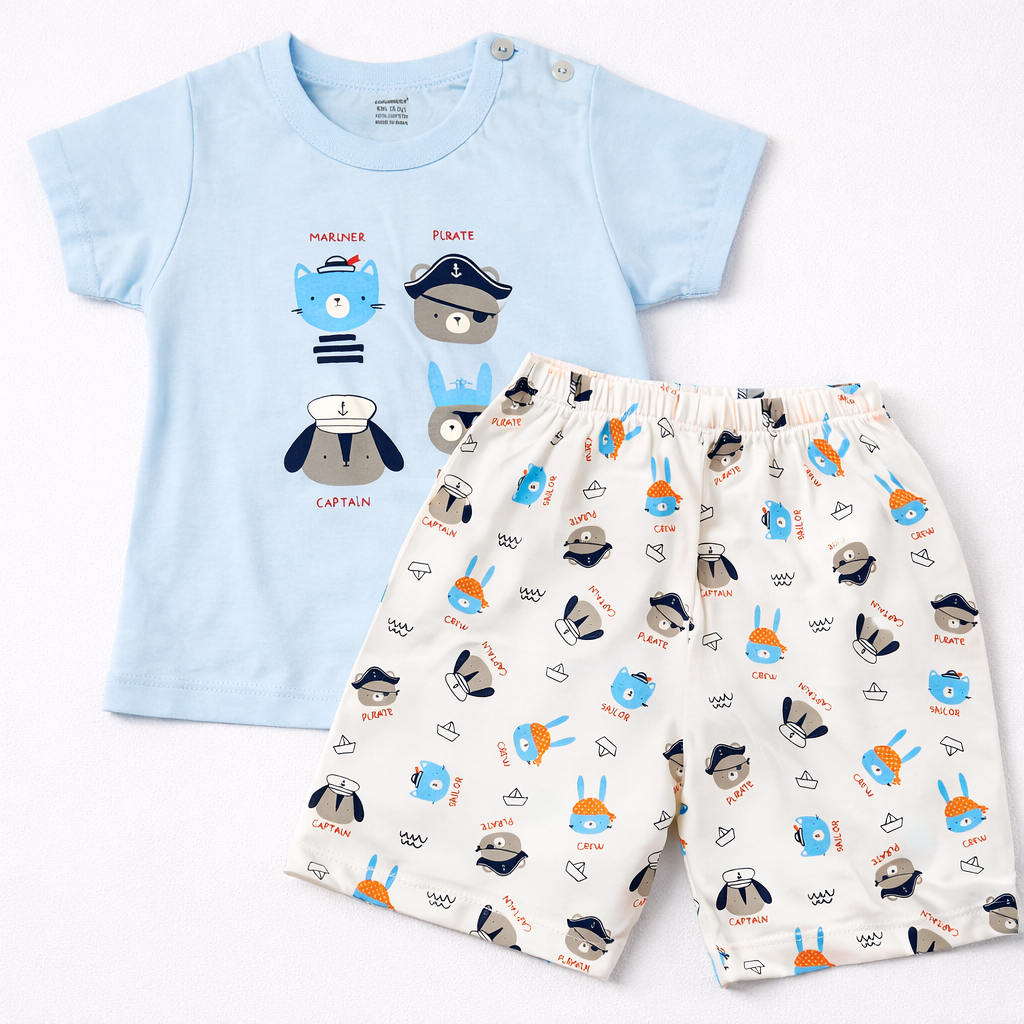 Cutypi Baby Sailor Crew Print Blue T-Shirt & Cream Shorts Set - Cutypi