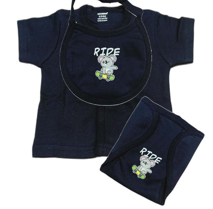 Cucumber New Born Baby Front Open Top with Bib and Nappy - Blue