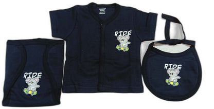 Cucumber New Born Baby Front Open Top with Bib and Nappy - Blue