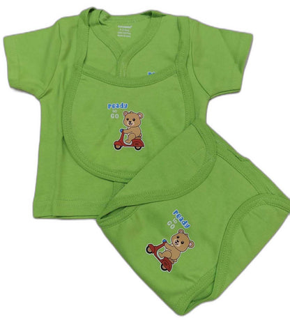 Cucumber New Born Baby Front Open Top with Bib and Nappy - Green