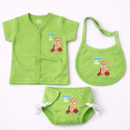 Cucumber Baby Ready to Go Bear Print Green Clothing & Bib Set - Cutypi