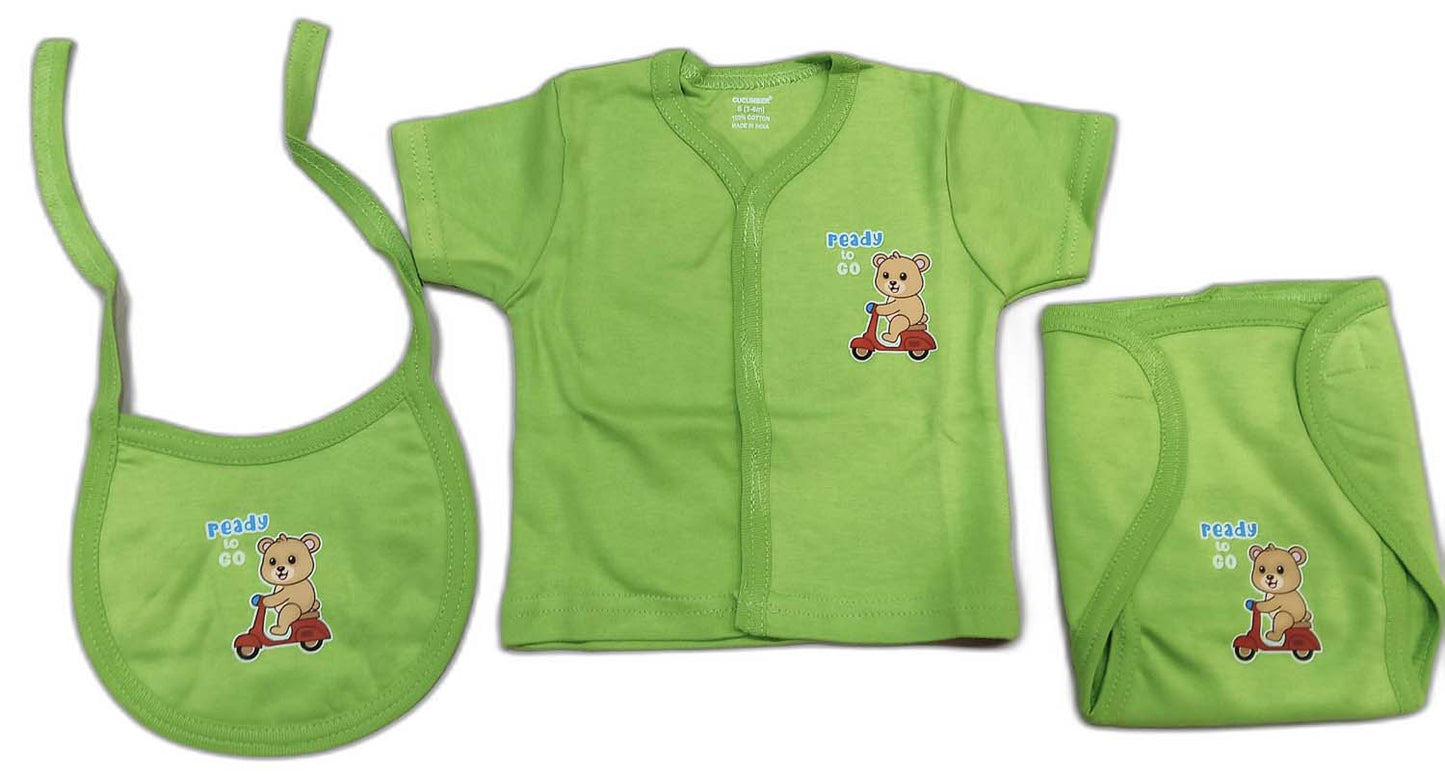 Cucumber New Born Baby Front Open Top with Bib and Nappy - Green