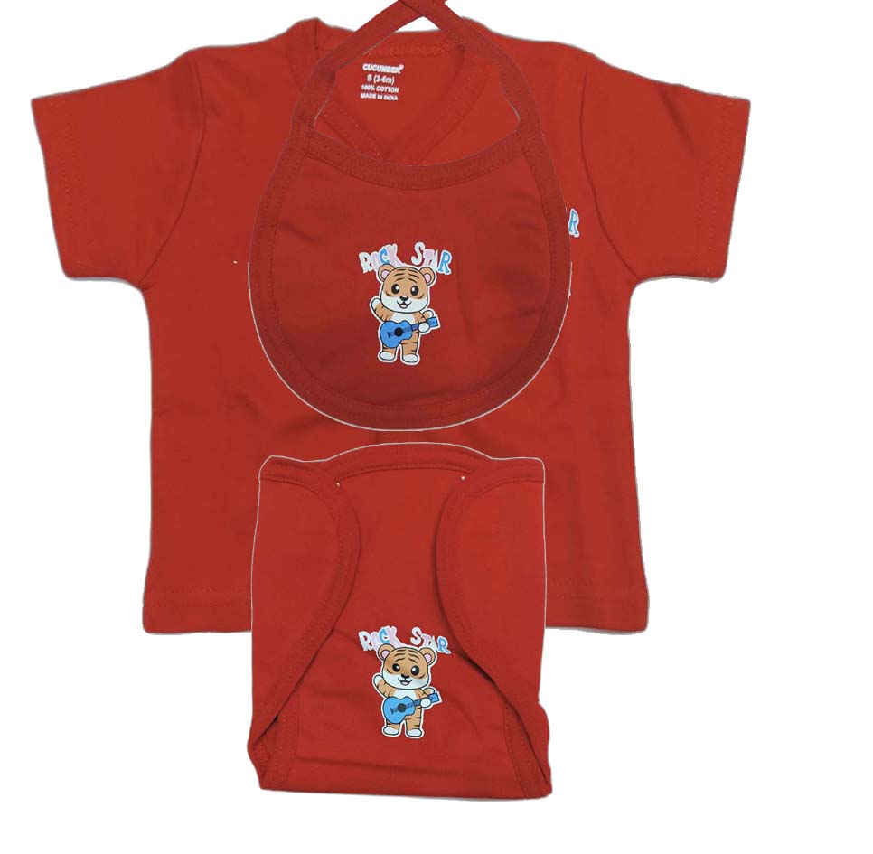 Cucumber New Born Baby Front Open Top with Bib and Nappy - Maroon