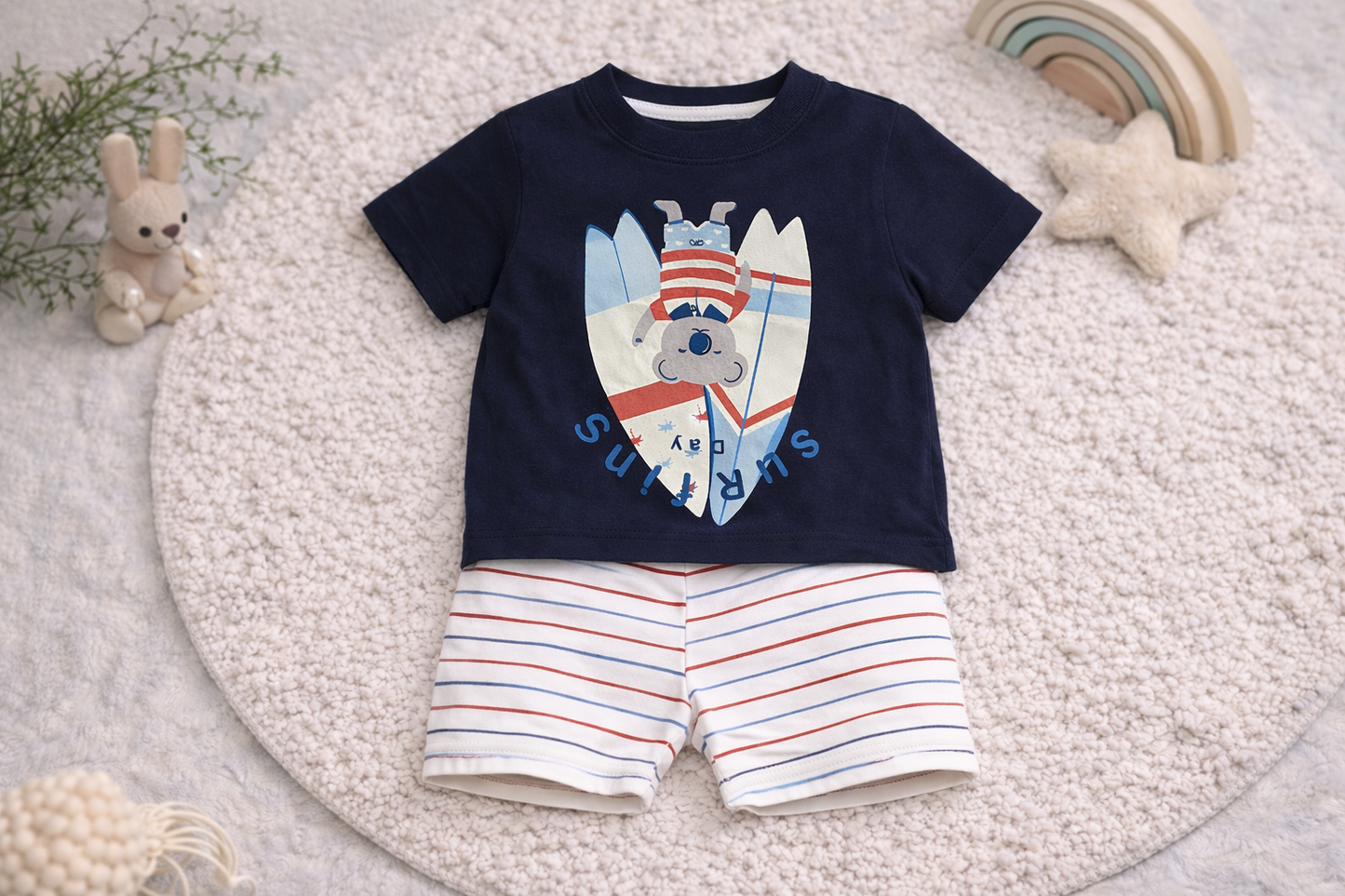 Baby Boys Car Print T-Shirt & Shorts Set Cotton Sports Outfit