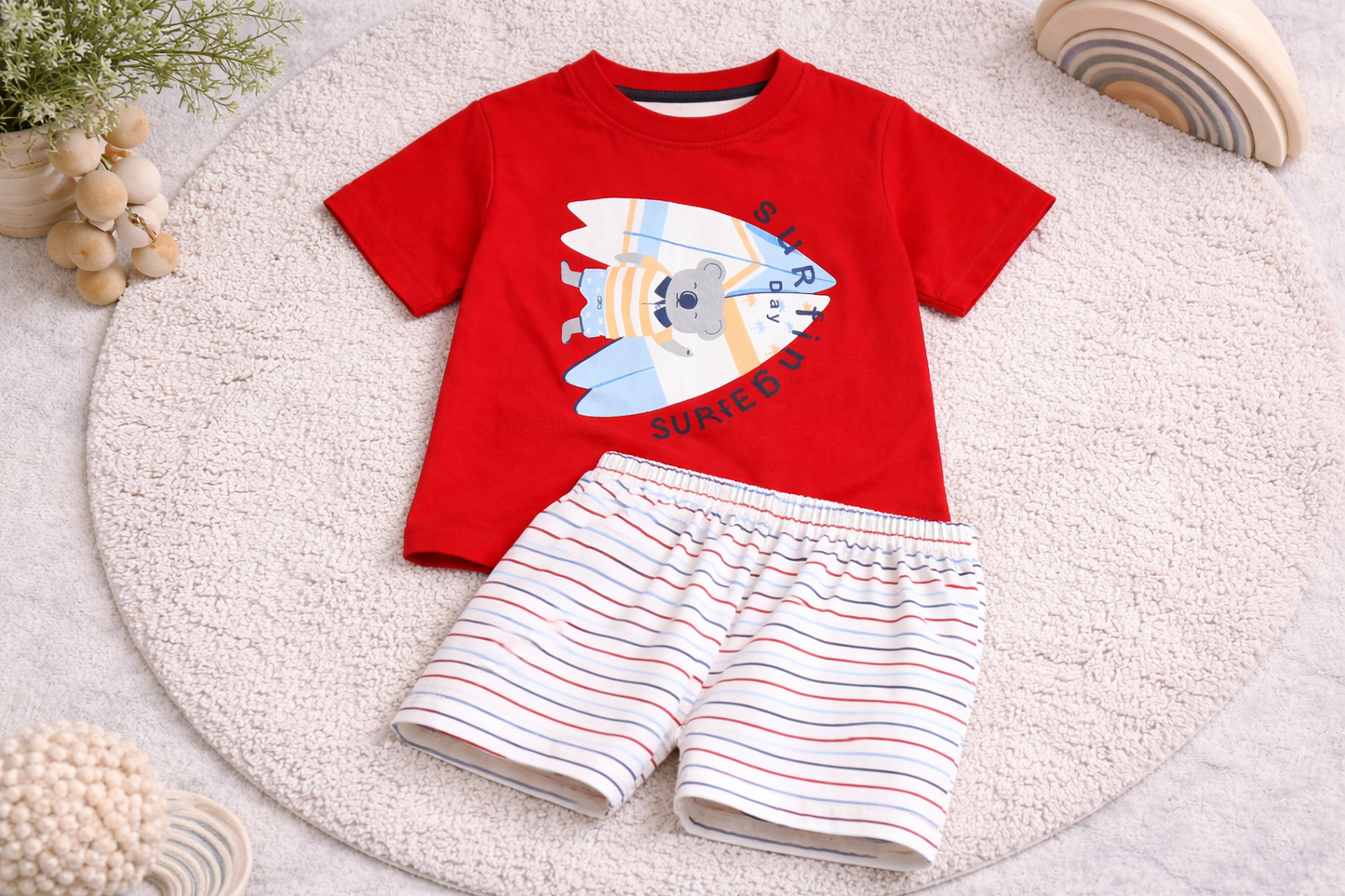 Zero Baby Boys Surf Print T-Shirt & Striped Shorts Set Cotton Summer Outfit  - Cutypi