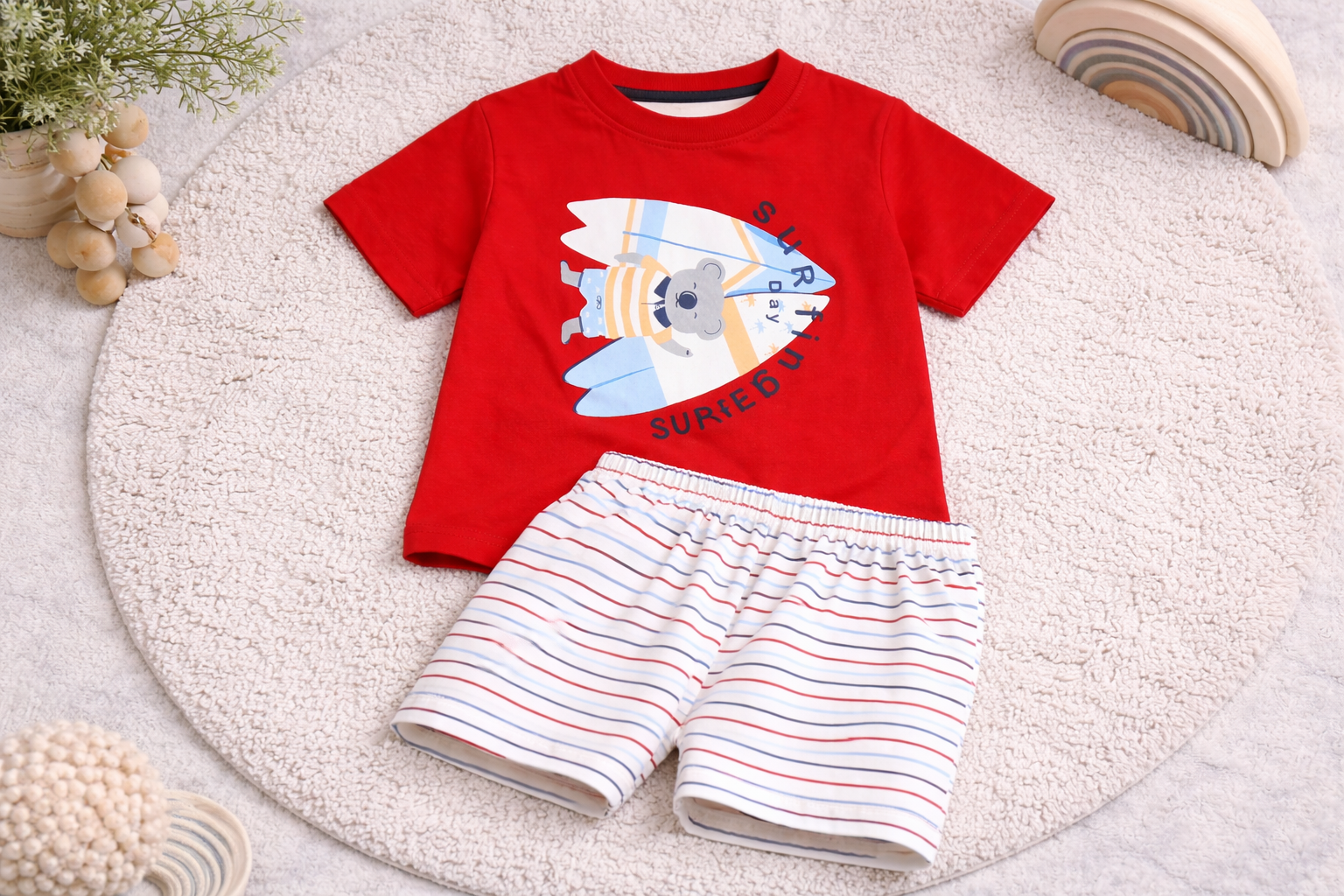 Zero Baby Boys Surf Print T-Shirt & Striped Shorts Set Cotton Summer Outfit  - Cutypi