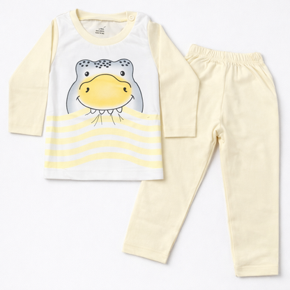 Baby Frog Printed Cotton T-Shirt with Pant Set – Mint Green