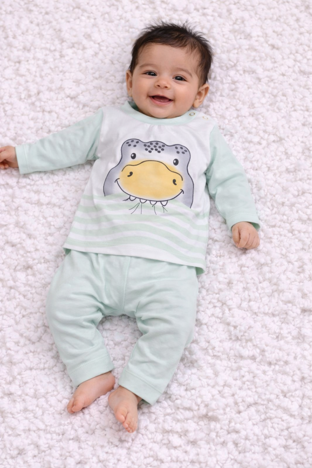 Baby Frog Printed Cotton T-Shirt with Pant Set – Lime Yellow