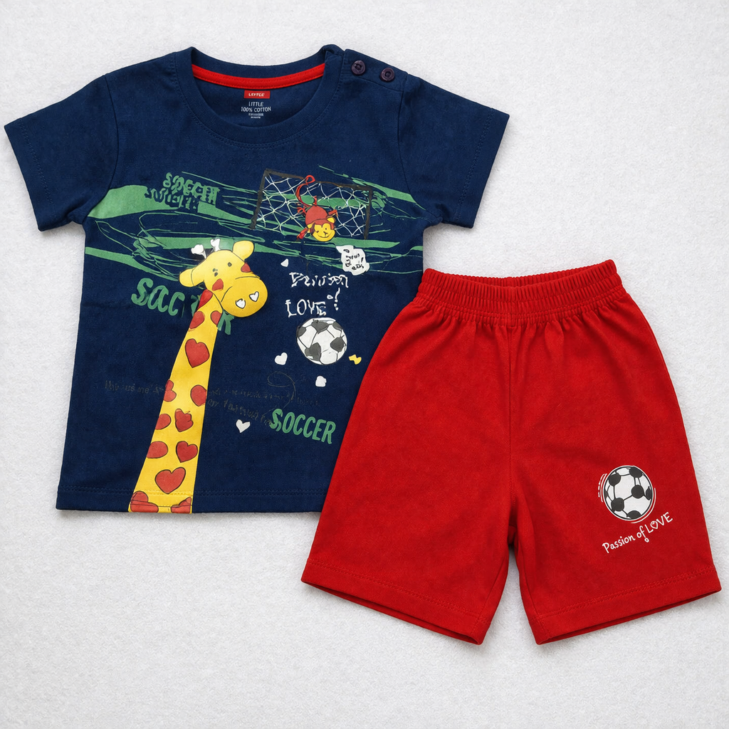 Luvlap Baby Boys Soccer Print T-Shirt & Shorts Set Cotton Summer Outfit  - Cutypi