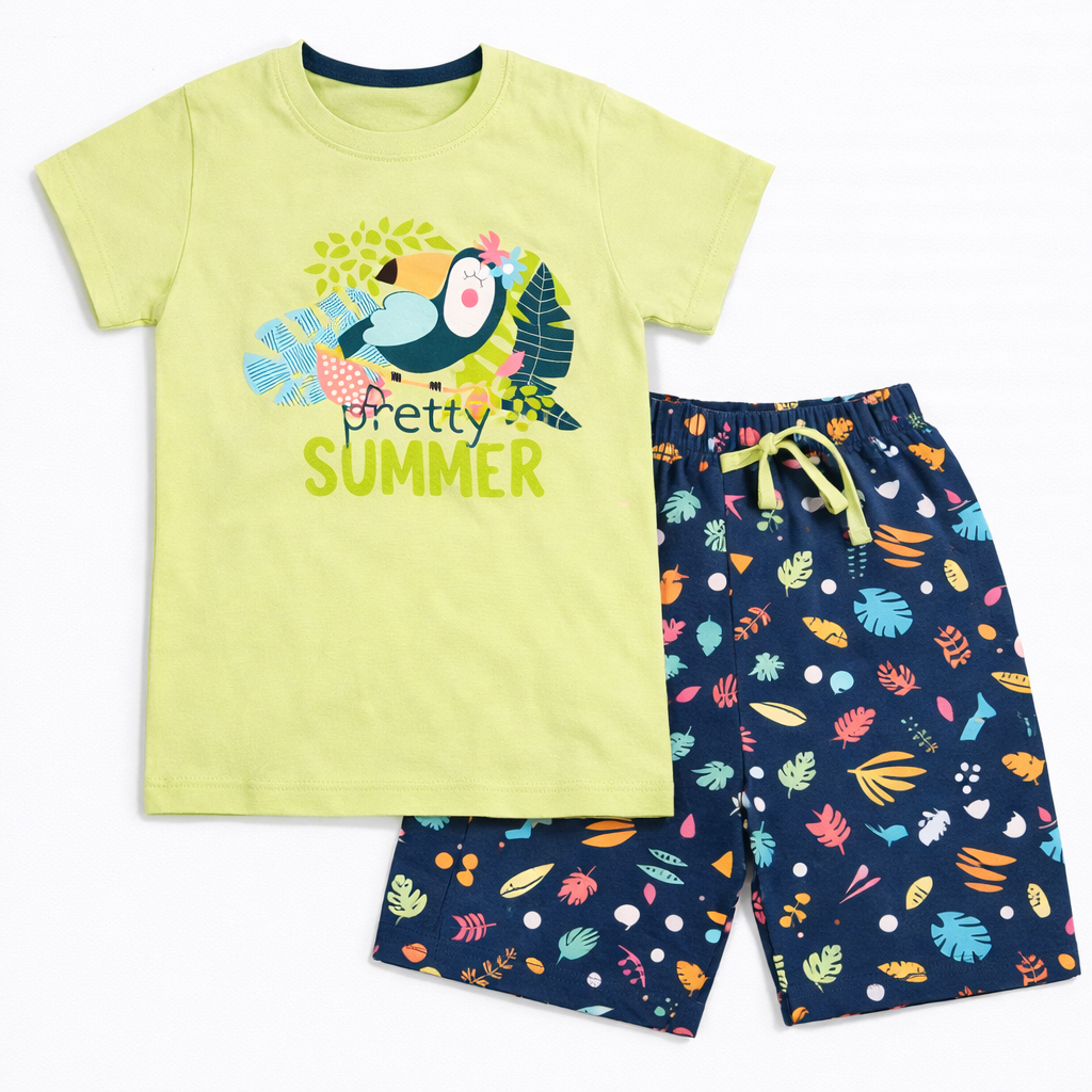 Cucumber Baby Girl Pretty Summer Print T-Shirt & Pink Shorts Set - Cutypi