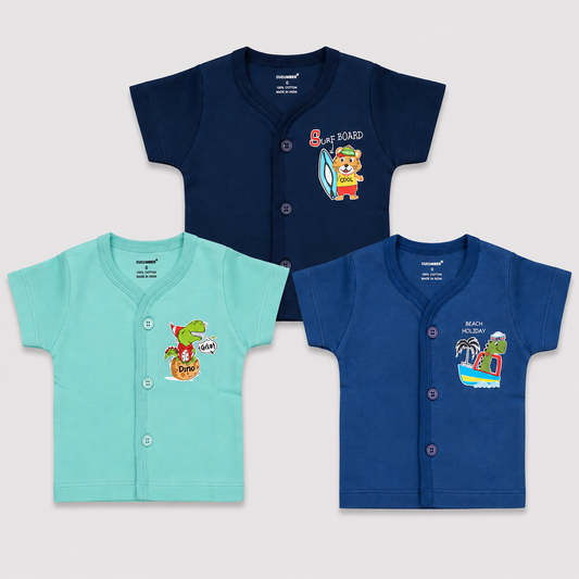 Cucumber Baby Boys Cotton Jabla Pack of 3 Half Sleeve Front Open Top | Cutypi