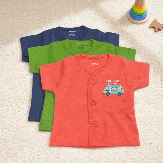 Cucumber Cucumber New Born Baby Front Open Printed Top - Pack of 3 - Cutypi