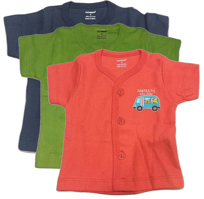 Cucumber New Born Baby Front Open Printed Top - Pack of 3