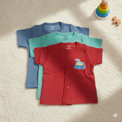 Cucumber Cucumber New Born Baby Front Open Top - Pack of 3 - Cutypi
