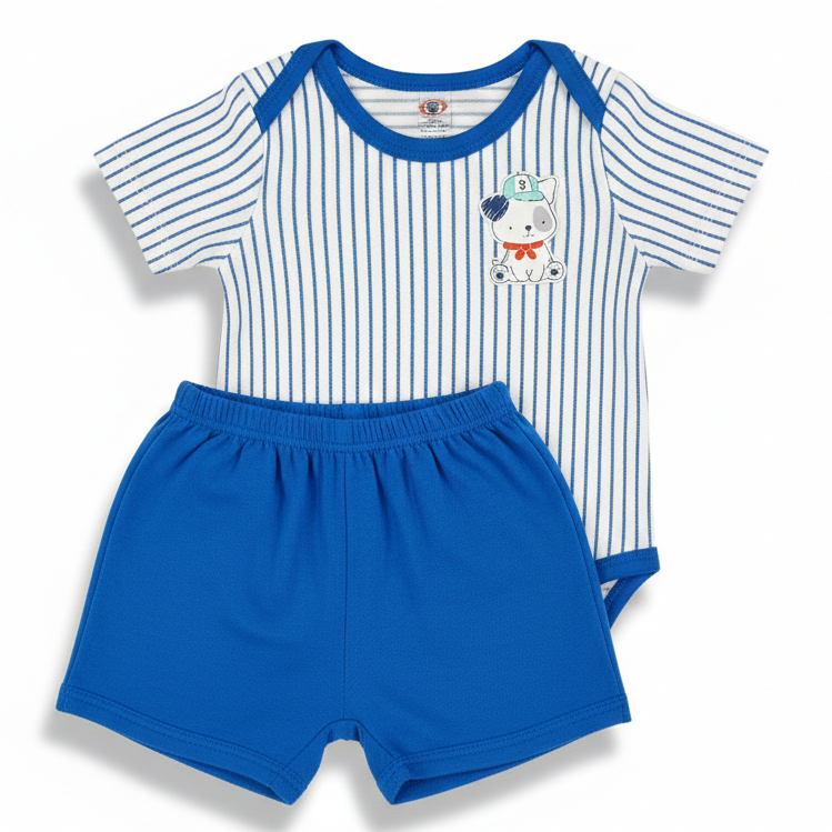 Zero Baby Striped Cotton T-Shirt with Shorts Set – Blue & White - Cutypi