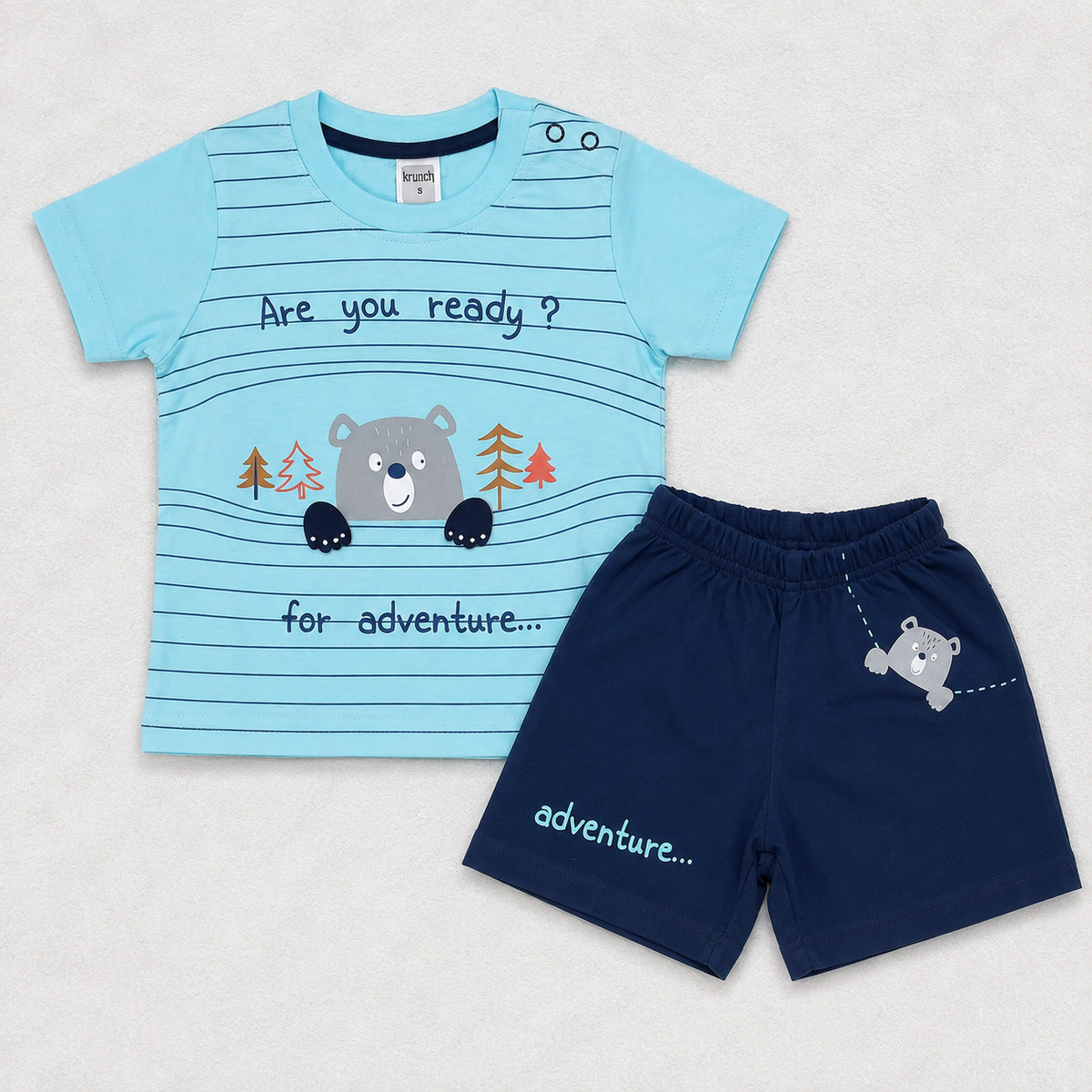 Krunchy Adventure Ready Kids Printed T-Shirt with Navy Shorts Set