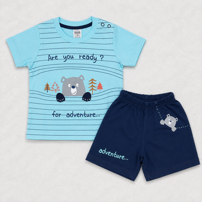 Krunchy Adventure Ready Kids Printed T-Shirt with Navy Shorts Set