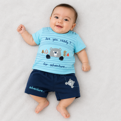 Krunchy Adventure Ready Kids Printed T-Shirt with Navy Shorts Set