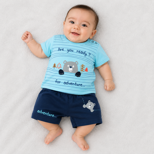 Krunchy Adventure Ready Kids Printed T-Shirt with Navy Shorts Set
