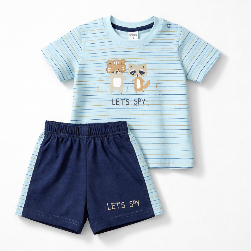 Krunchy Adventure Ready Kids Printed T-Shirt with Navy Shorts Set  - Cutypi