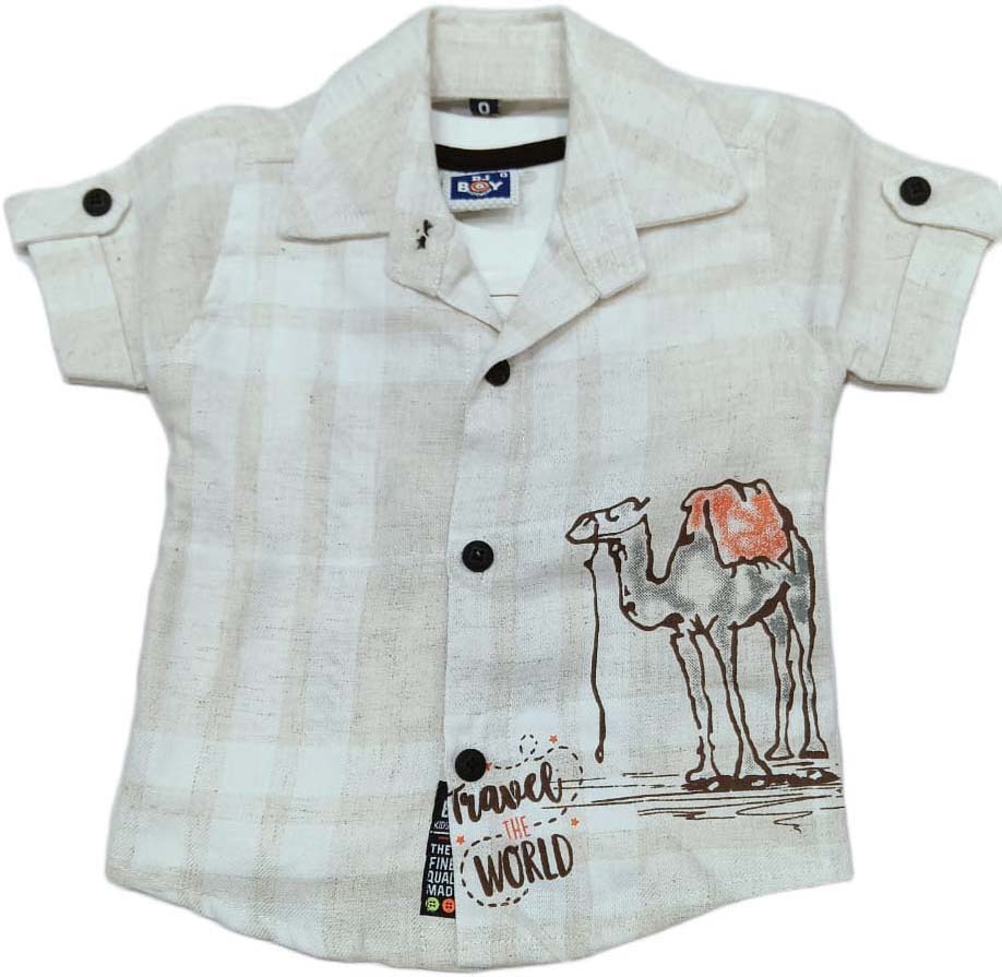 Half Sleeves Shirt & Denim Short Set With Text Printed Inner T-Shirt