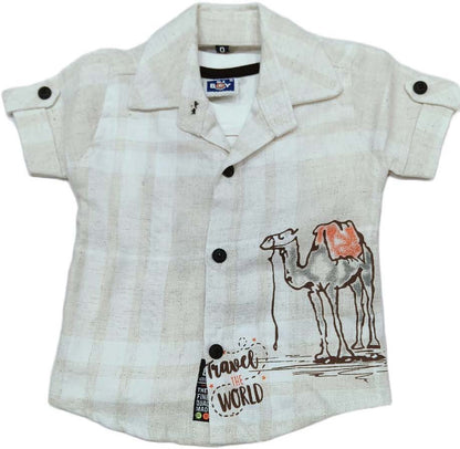 Half Sleeves Shirt & Denim Short Set With Text Printed Inner T-Shirt