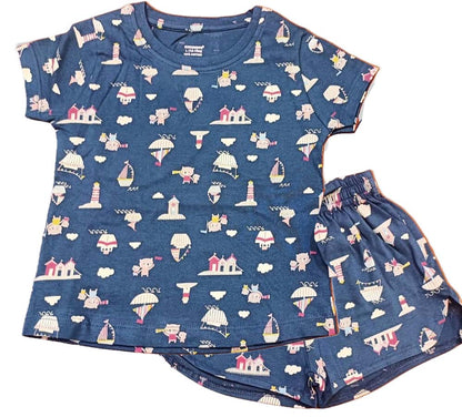 Kids T-Shirt | Top Hot Pant set for Girls - Dark Blue