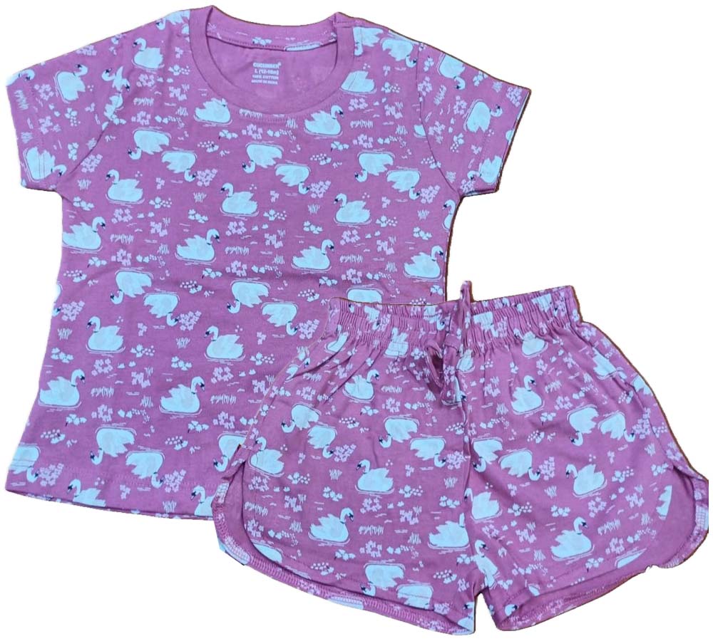 Kids T-Shirt | Top Hot Pant set for Girls - Dark Pink