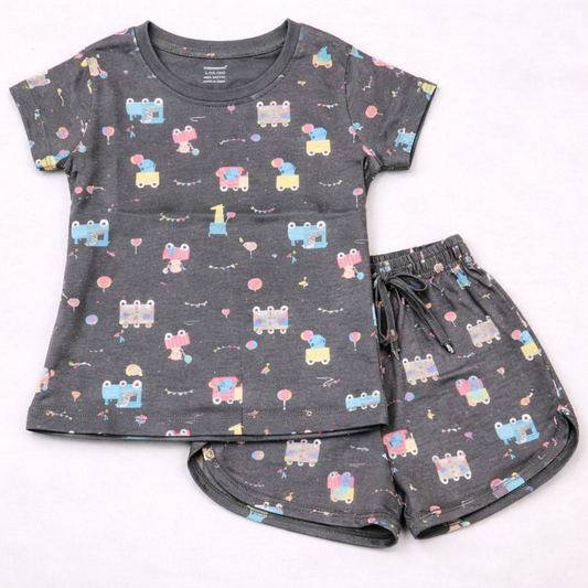 Cucumber Baby Girl Cotton Co-Ord Set Blue Printed T-Shirt and Shorts Set - Cutypi