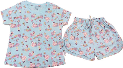 Kids T-Shirt | Top Hot Pant set for Girls - Light Sky