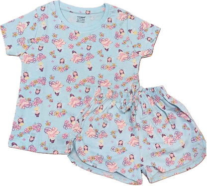 Kids T-Shirt | Top Hot Pant set for Girls - Light Sky
