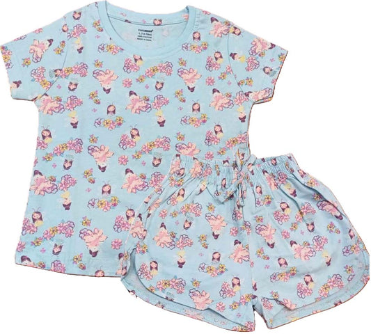 Kids T-Shirt | Top Hot Pant set for Girls - Light Sky