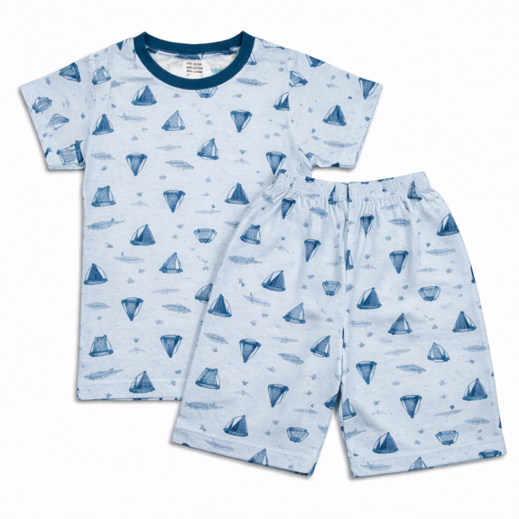 Cucumber Baby Nautical Sailboat Print Blue T-Shirt & Shorts Set  - Cutypi