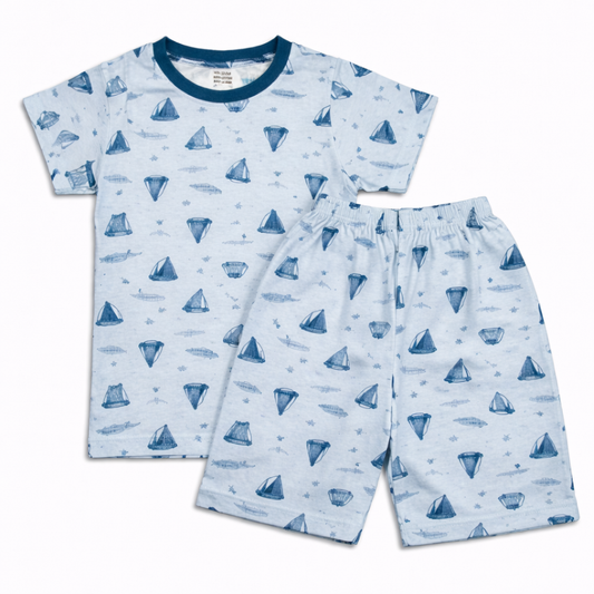 Baby Nautical Sailboat Print Blue T-Shirt & Shorts Set