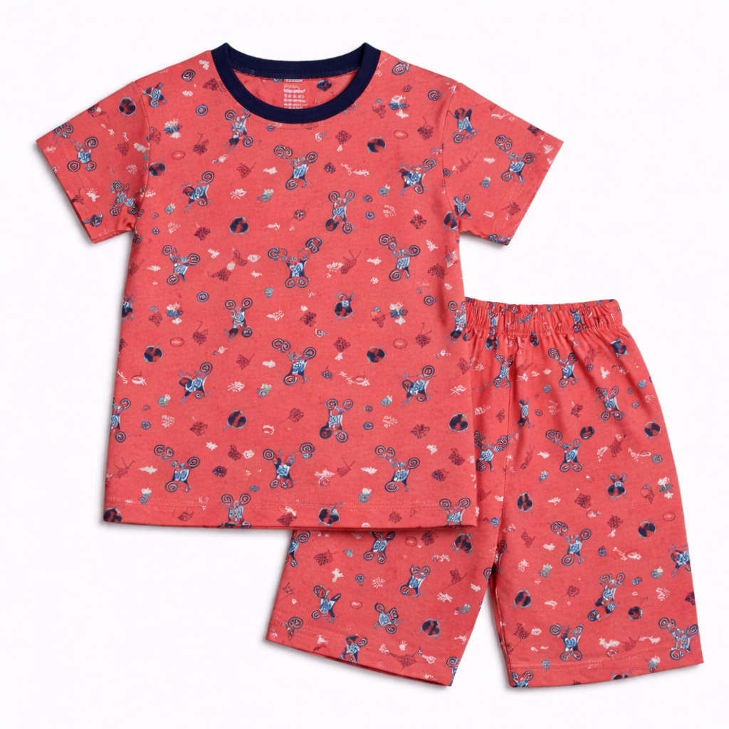 Cucumber Baby Bicycle Rider Print Red T-Shirt & Shorts Set  - Cutypi