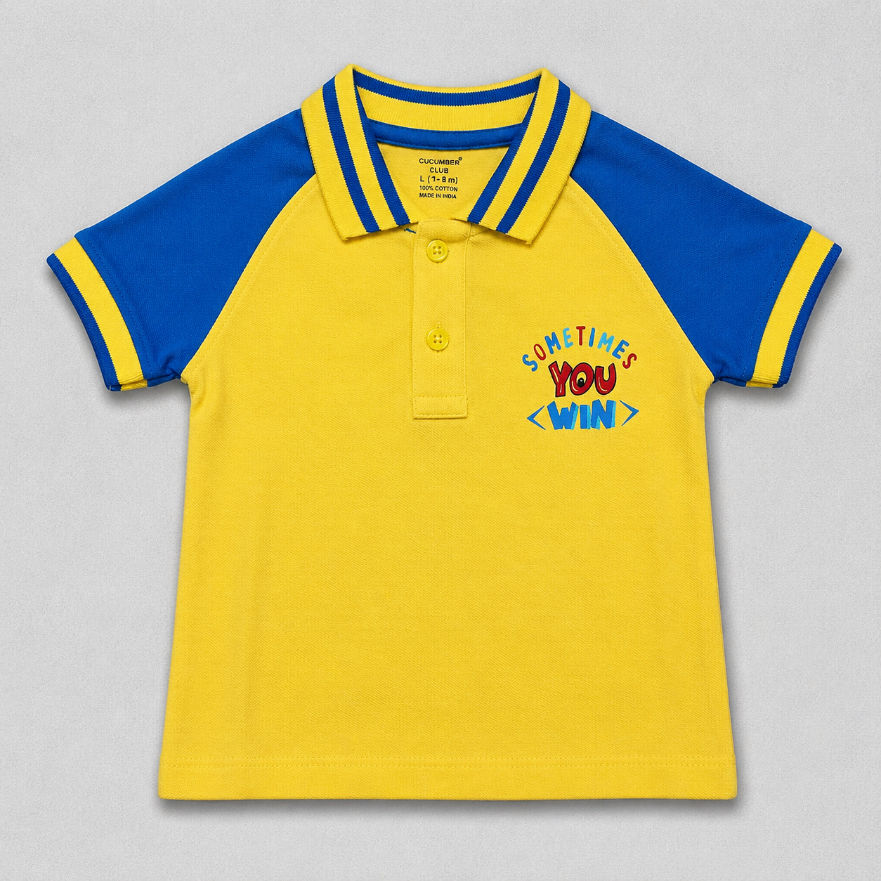Cucumber Baby Boys Varsity Polo Collar T-Shirt Yellow Half Sleeve Cotton