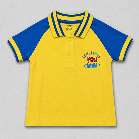 Cucumber Baby Boys Varsity Polo Collar T-Shirt Yellow Half Sleeve Cotton