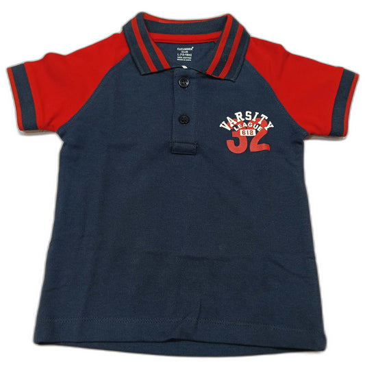 Cucumber Baby Boys Varsity Polo T-Shirt – Navy Blue & Red Collar Half Sleeve Cotton Tee - Cutypi