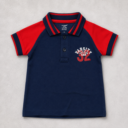 Cucumber Baby Boys Varsity Polo T-Shirt Navy Blue & Red Collar Half Sleeve Cotton Tee