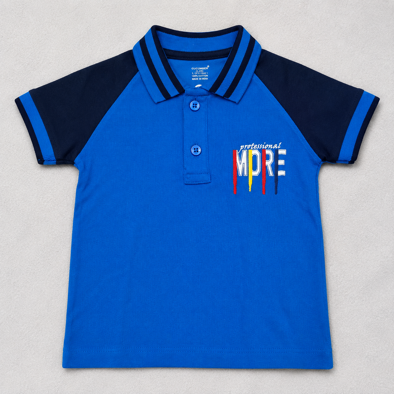 Cucumber Baby Boys Varsity Polo Collar T-Shirt Blue Half Sleeve Cotton