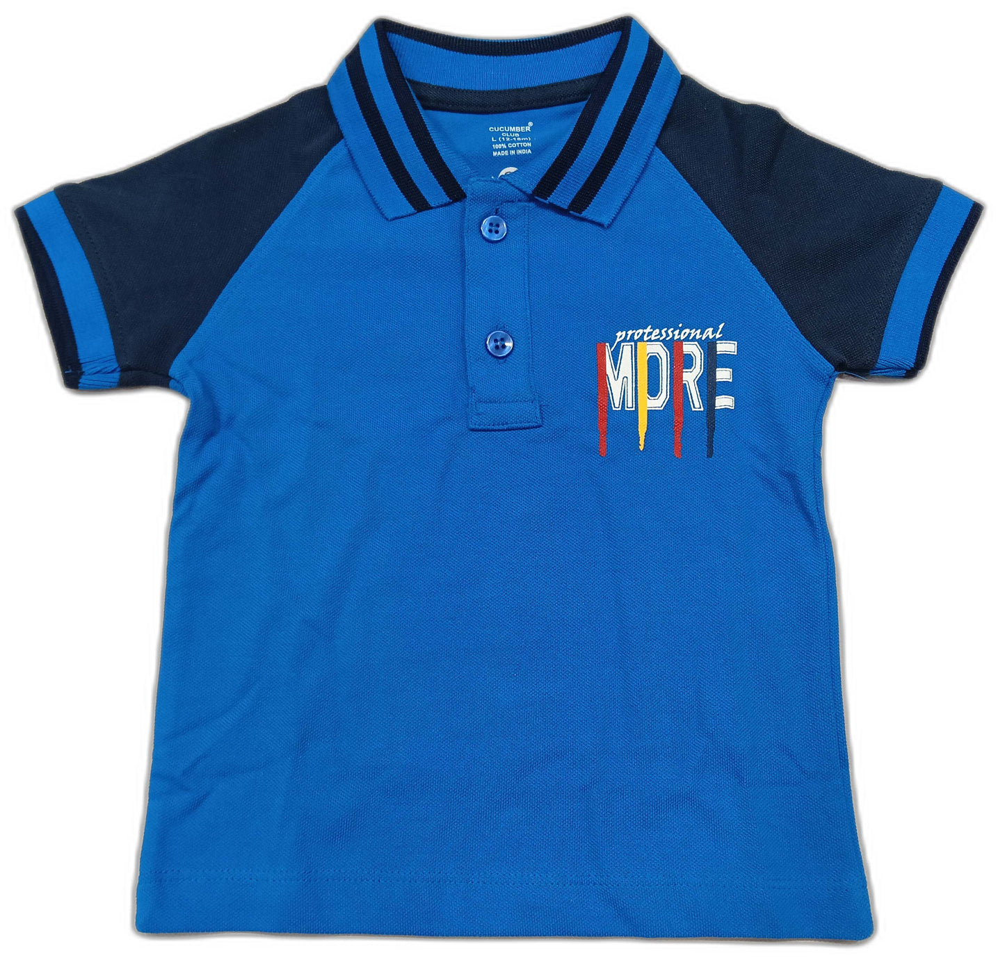 Cucumber Baby Boys Varsity Polo Collar T-Shirt – Blue Half Sleeve Cotton - Cutypi