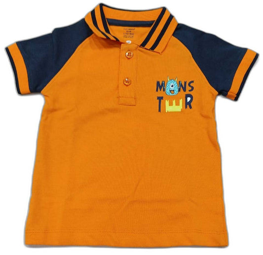 Cucumber Baby Boys Varsity Polo Collar T-Shirt – Orange Half Sleeve Cotton - Cutypi