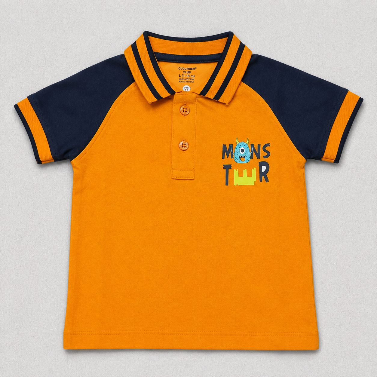 Cucumber Baby Boys Varsity Polo Collar T-Shirt Orange Half Sleeve Cotton