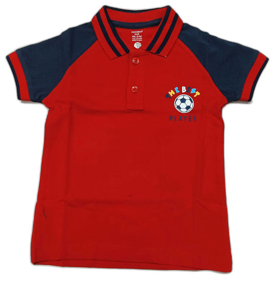 Cucumber Baby Boys Varsity Polo Collar T-Shirt – Red Half Sleeve Cotton - Cutypi