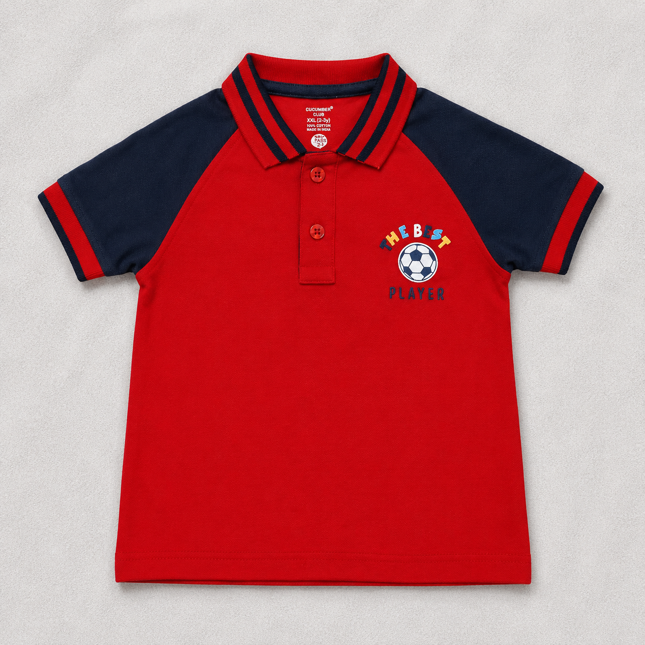 Cucumber Baby Boys Varsity Polo Collar T-Shirt Red Half Sleeve Cotton