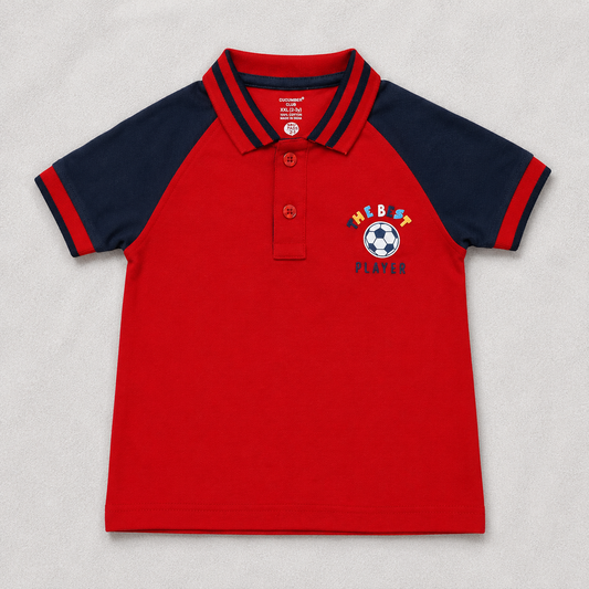 Cucumber Baby Boys Varsity Polo Collar T-Shirt Red Half Sleeve Cotton