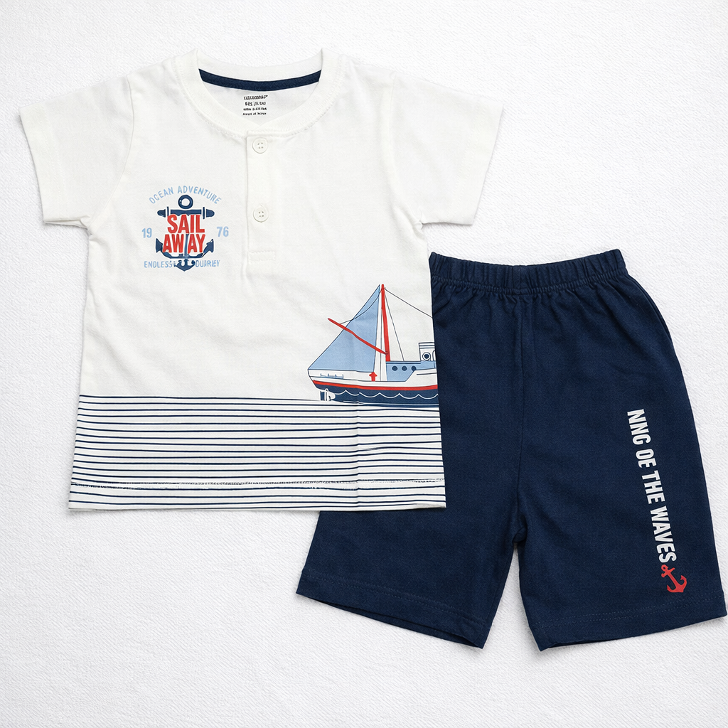 Cucumber Baby Boys Sail Away T-Shirt & Shorts Set Cotton Summer Outfit  - Cutypi