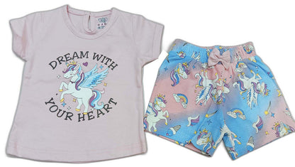 Infant Unicorn printed Top with short - Pink