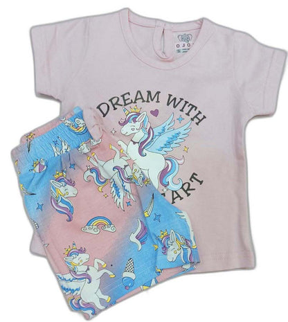 Infant Unicorn printed Top with short - Pink