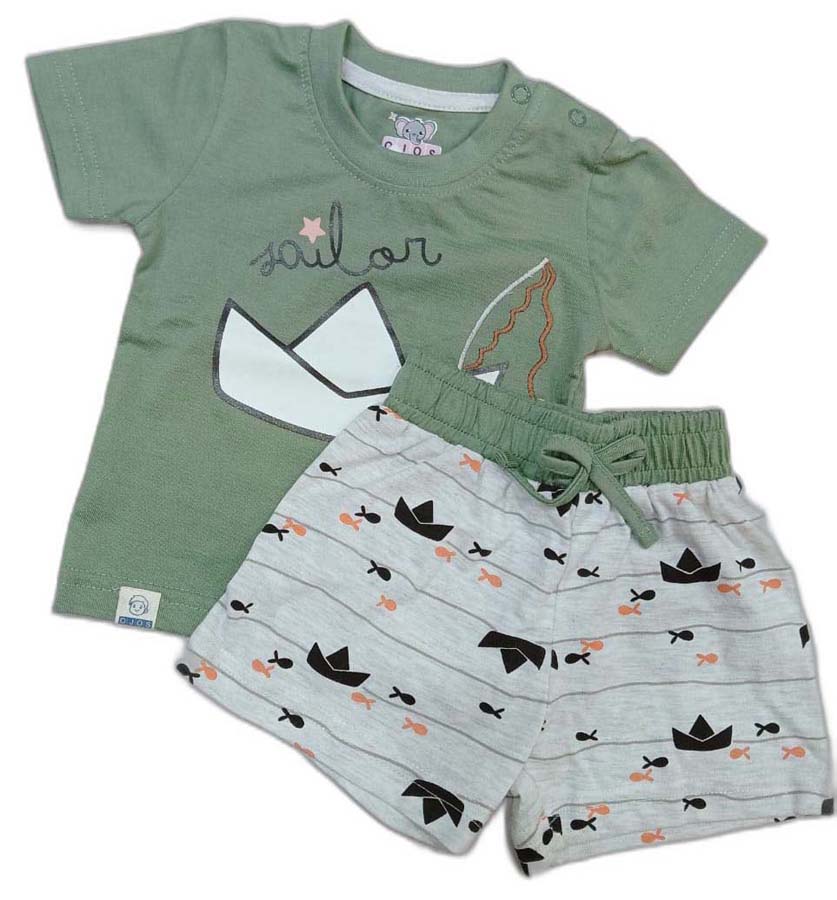 Infant Sailor printed Top with short - Green